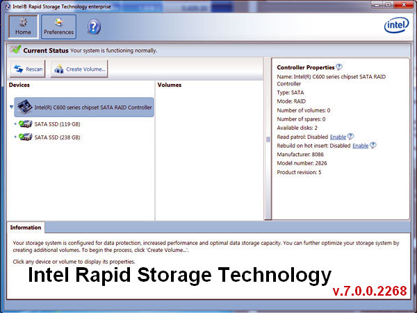 Intel Rapid Storage Technology enterprise & VROC Drivers v.7.0.0.2268 Windows 7 / 8.1 / 10 64 bits